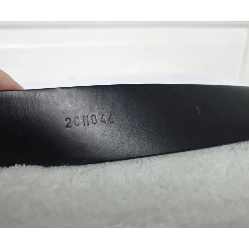 PRADA Milano Men's Black Dress Belt Silver Oval Logo Buckle 40mm Italy w/COA
